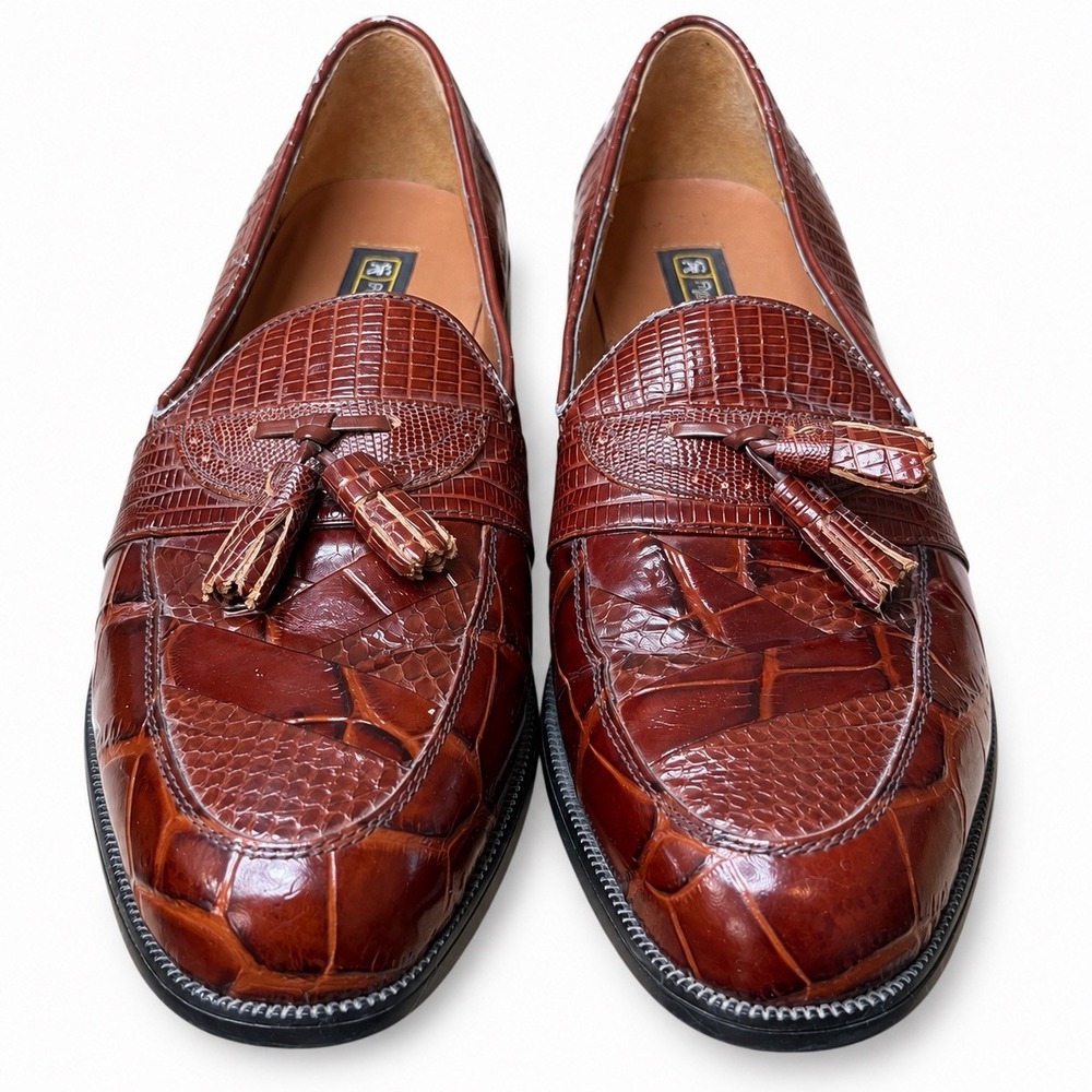 Stacy Adams Brown Genuine Snakeskin Leather Tassel Loafers Men's Size 9 M